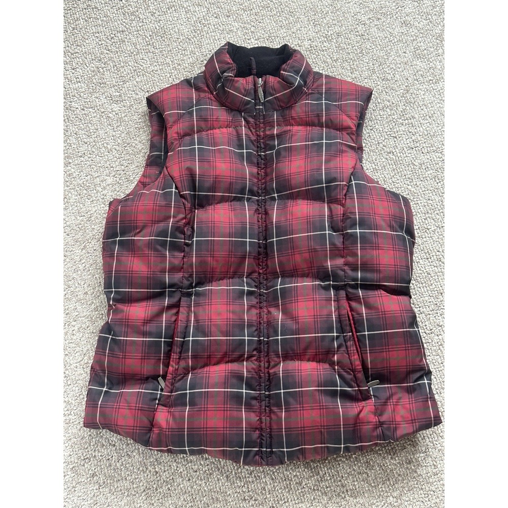 Eddie Bauer Goose Down Women's Vest Size Medium Red Black Plaid Outdoor **Read**